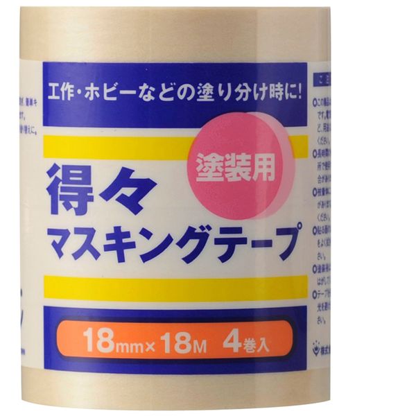 259017 0018 得々マスキングテープS 4巻パック 18mm×18m 白 ハンディ・クラウン