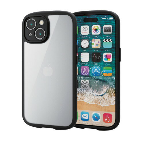 PM-A23ATSLFCKBK iPhone 15 ハイブリッドケース TOUGH SLIM LITE フレームカラー 背面クリア 極限保護 ブラック -お品- -ds