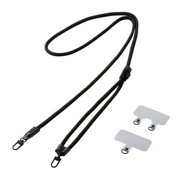 Heart - P-STSDH2R06BK ELECOM ブラック [スマホショルダー ストラップ (42〜78cm 長さ調整可 ストラップシート付 丸ひもタイプ 直径6mm)]