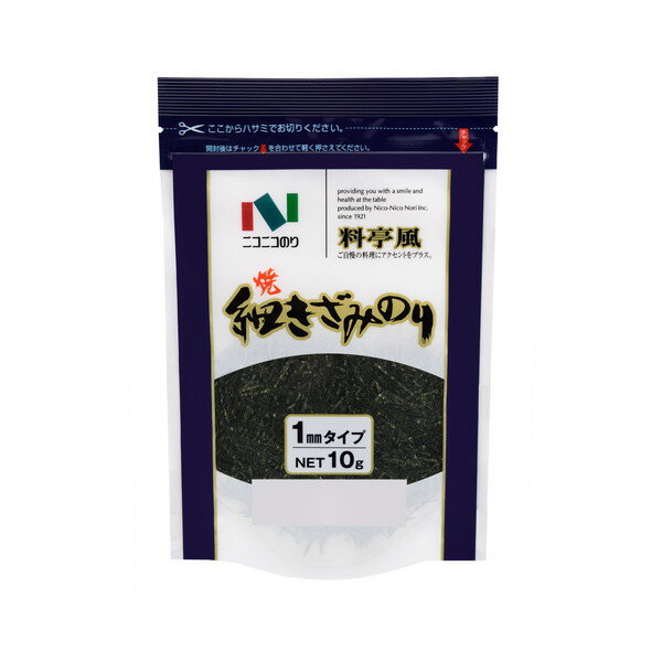 ご注文前にご確認ください※ 12時から14時の時間帯指定はできません。ご指定の場合は14時から16時にて手配いたします。商品説明★ お料理を一層引き立てる繊細な1mmカットのきざみのりです。様々な料理のアクセントに幅広くご利用いただけます。※メーカーの都合により、パッケージ・仕様・成分・生産国等は予告なく変更になる場合がございます。※上記理由でのご返品はお受けできませんので、事前お問合せなどご注意のほど宜しくお願いいたします。スペック* 総内容量：10g* 商品サイズ：200×135×60* 原材料：乾のり* 単品JAN：4902122060053