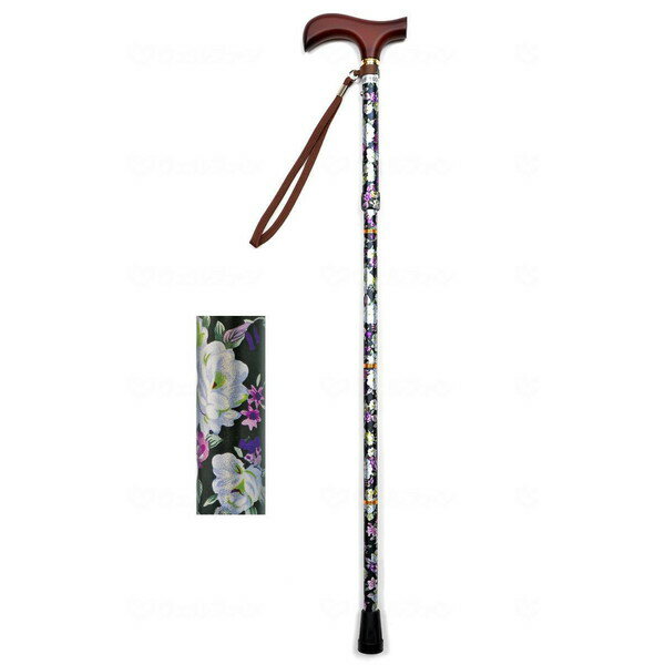 【エントリーでP5倍!20日20:00-27日1:59】 夢ライフステッキ 柄杖折りたたみ伸縮型 花ブラック ウェル..