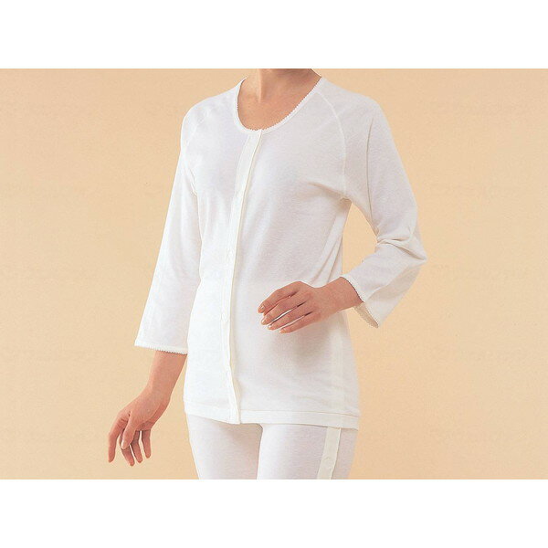 【エントリーでP5倍!20日20:00-27日1:59】 エジプト綿 前開き7分袖 婦人用 オフホワイト L 神戸生絲 No..