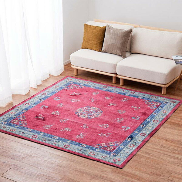 240632521 シノワズリデザインのプリントラグ ミュゲ 190×190 ピンク 萩原 メーカー直送