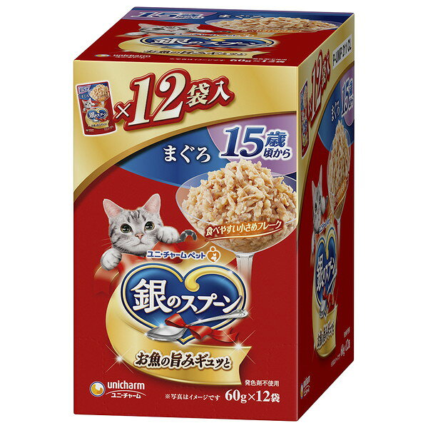 ご注文前にご確認ください※ 商品パッケージや仕様につきまして、予告なく変更されることがございます。※ 賞味期限表示がございます商品は、製造年月から表示期限までになります。商品説明★ たっぷりの身とうまみで抜群のおいしさを実現★ ねこが大好きなやわらかゼリータイプ★ 15歳頃からの愛猫の健康維持を考えて、ビタミンE・B群を調整★ 60gパウチが1箱に12個入ったパック★ 注意事項※天然由来の原料を使用しているため、色・形・大きさは多少ばらつく場合がありますが、品質には問題ありません。※メーカーの都合により、パッケージ・仕様・成分・生産国等は予告なく変更になる場合がございます。※上記理由でのご返品はお受けできませんので、事前お問合せなどご注意のほど宜しくお願いいたします。スペック* 原材料：魚介類(まぐろ、かつお、フィッシュエキス)、調味料、増粘多糖類、ミネラル類(Cl、K)、ビタミン類(B1、B2、B6、B12、E)* 保証成分：タンパク質9.0％以上、脂質0.2％以上、粗繊維0.5％以下、粗灰分3.0％以下、水分89.0％以下* カロリー：約25kcal/1袋* 賞味期限：24ヶ月