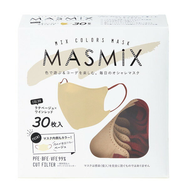 MASMiXマスク ラテベージュ×ワインレッド 30枚入 川本産業