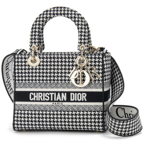 ディオール トートバッグ ブラック/ホワイト M0565OZAE M911 DONNA LADY D-LITE MD HOUNDSTOOTH EMBROIDERY BLACK/WHITE Christian Dior 【並行輸入品】