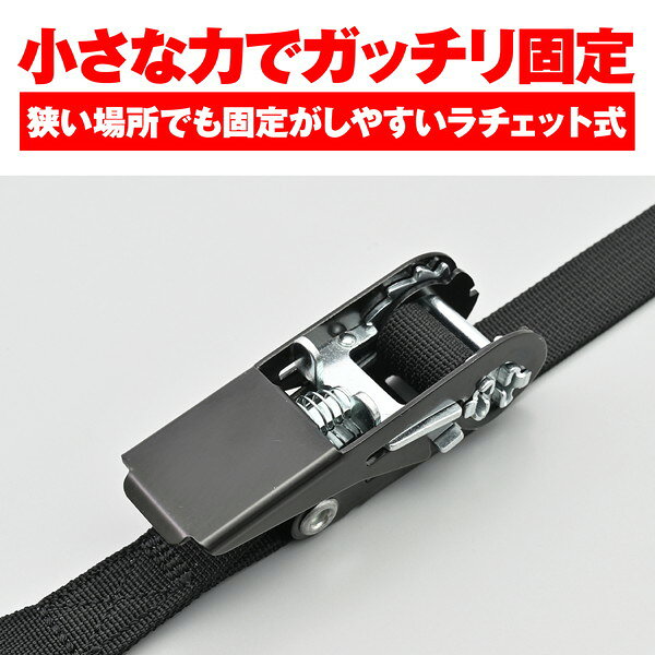 総合通販PREMOA 楽天市場店のD42066 ラッシングベルト 2本入り ラチェット式 ベルト幅20mm フックタイプ ブラック デイトナ｜アングル3