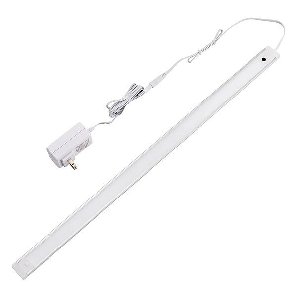商品説明★ 非接触スイッチに手をサッとかざすだけで電源をON/OFF、手をかざし続けると最大(100％)〜最小(約10％)の間で無段階調光できる。★ 別売の連結子機(61cm)を1台まで連結可能。※31cmの連結子機は使用できません。★ 付属マグネットホルダーで角度調整可能★ 導光板使用でスリムなのにムラなくしっかり明るい★ 薄型スリムなので簡単に取り付け可能・マグネットホルダー・両面テープ・木ねじスペック* 定格消費電力…単体：14.5W、最大連結時(61cm連結子機1台連結)：27.5W、※明るさ100％点灯時* 専用ACアダプター：入力 AC100-240V 50/60Hz 1.0A、出力 DC24V 1.2A、コード長 約1.8m* 光源：LED(電球色相当)* 全光束：1000lm(明るさ100％点灯時)※調光機能で100％〜約10％の範囲で変更できます。* Ra：80* 使用温度範囲：10〜40℃* 本体コード長：約0.5m* 外形寸法(約)：幅32×長さ604×厚み7(mm)(最大値)* 質量：約192g* 付属品：ACアダプター 1個、マグネットホルダー 2個、木ねじ 大(φ2.8×19mm) 2本 小(φ2.8×9.5mm) 2本、スリーブ(φ6×28mm) 2本、両面テープ(7.5cm) 2枚、コードステッカー 3個、エンドキャップ 1個