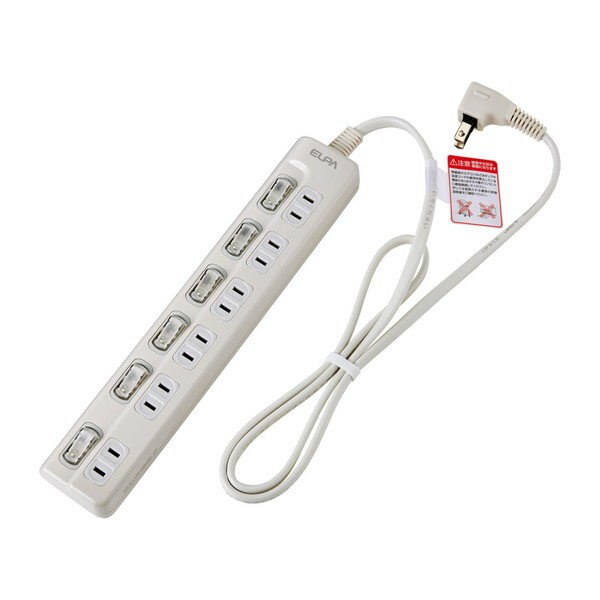 WLS-LU61EB(W) ELPA ホワイト [LEDランプスイッチ付タップ 6個口 1m 上差し]