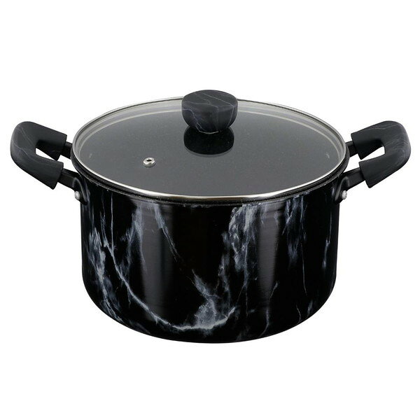 21 cm〜25 cm - NX-153 ベストコ 両手鍋 22cm シチューポット IH ガス火 ブラック 大理石柄 MARBLE KITCHEN