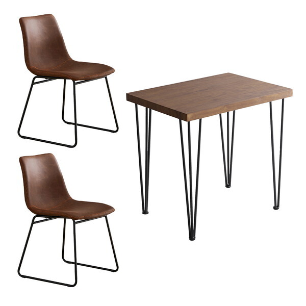 スクエアチェア2脚(同色) 75cm幅テーブル 3点セットSH-24-STD3--WA-RDBR WA/レッドブラウン ホームテイスト メーカー直送