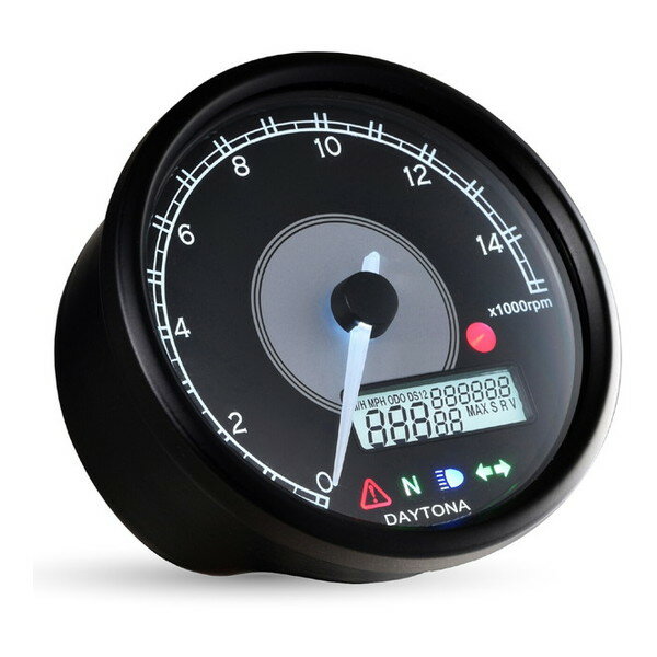 D48143 VELONA タコメーター 液晶スピードメーター付き ブラックボディ/ホワイトLED φ80 15000rpm表示 ..