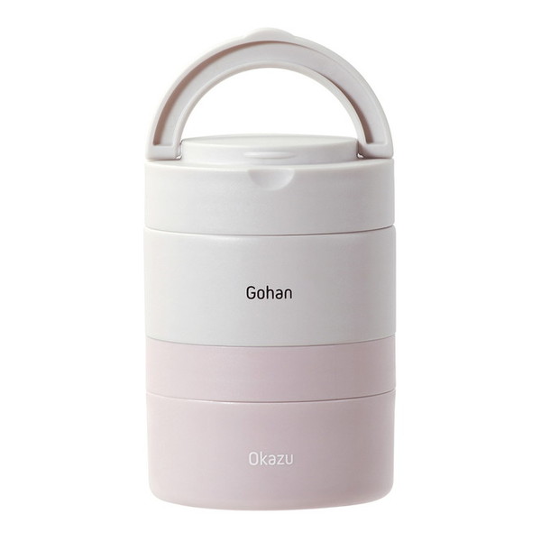 NQ-213 ベストコ ペールピンク 弁当箱 (2段 ハンドル付き 480ml 保温 丸型 小さめ)