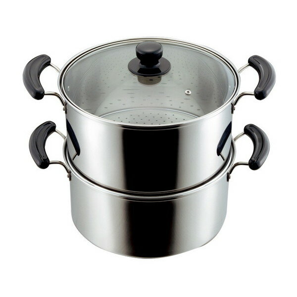 Ih/Gas Compatible - H-4795 だんらん ステンレス製ガラス蓋付深型2段蒸し器28cm(2升用) IH対応 パール金属