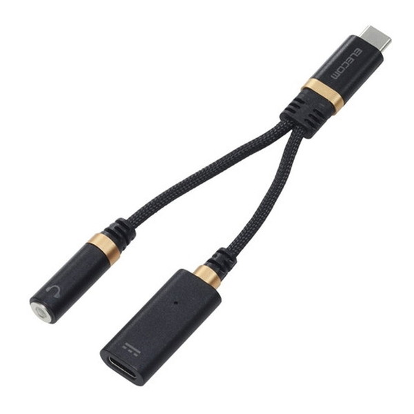 MPA-C35DSPDBK ELECOM ブラック [タイプC イヤホンジャック 変換 ( USB-C to 3.5mm ステレオミニジャック ) DAC 搭載 高耐久 PD対応]