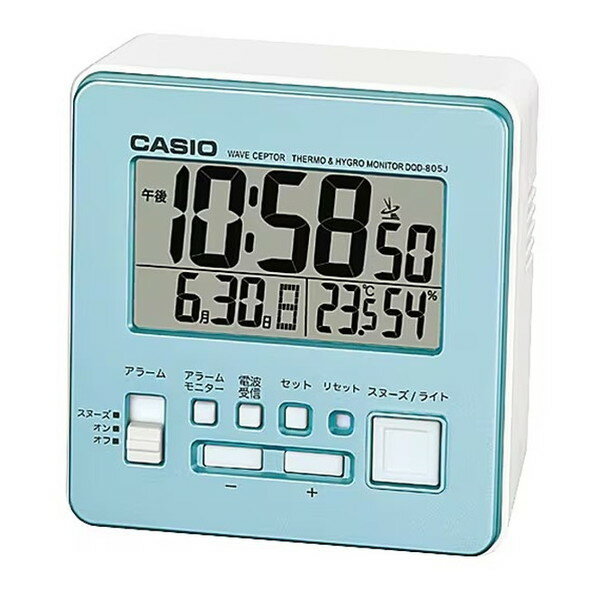 CASIO カシオ 目覚まし時計 電波置時計 電波時計 置時計 置き時計 クロック デジタル DQD-805J-2JF パールブルー 水色 青 温度 湿度計測 アラーム