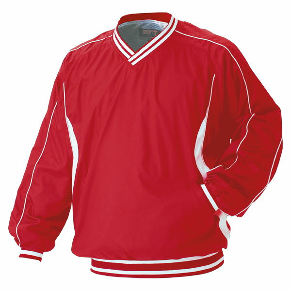 ゼット 野球ウエア 長袖Vネックジャンパー レッド×ホワイト 2XO BOV300 6411 ZETT