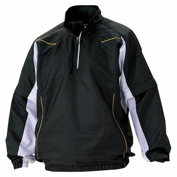 ゼット 野球ウエア 長袖/半袖切り替え式ハーフジップジャンパー ブラック×ホワイト 2XO BOV515 1911 ZETT