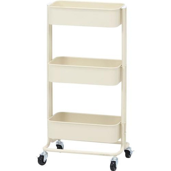 14717 キッチンワゴン バスケット3段 スリム アイボリー 不二貿易