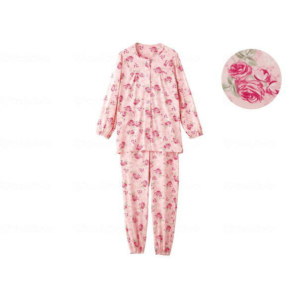 大きめボタンストレッチパジャマ ピンク LL ケアファッション メーカー直送