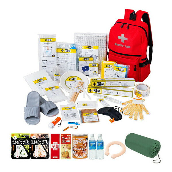 【エントリーでP5倍!20日20:00-27日1:59】 防災士が選んだオリジナル防災用品39点セットDX(a33629) ファミリー・ライフ レッド メーカー直送