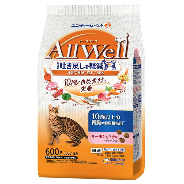 乐天商城 - All Well 10種の自然素材 10歳以上の腎臓の健康維持用 サーモン&ツナ味 600g ユニチャーム