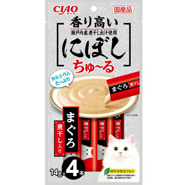 ご注文前にご確認ください※ 商品パッケージや仕様につきまして、予告なく変更されることがございます。※ 賞味期限表示がございます商品は、製造年月から表示期限までになります。商品説明★ ちゅ〜と出して、なめるだけで簡単に栄養補給♪★ 香り高い煮干しを使用。一度与えたらやみつきになる美味しさです。※お使い残りの出た場合は、他の容器に移し替えて冷蔵庫に入れ早めにお与えください。※袋の誤飲にご注意ください。スペック* 商品サイズ:W110×D20×H210* 内容量:14g×4本* 重量:70g* 原材料:まぐろ、煮干し、まぐろエキス、煮干しだし、糖類(オリゴ糖等)、植物性油脂、増粘安定剤(増粘多糖類、加工でん粉)、ミネラル類(Na、P、Cl)、調味料(アミノ酸)、ビタミンE、緑茶エキス、紅麹色素* 生産国:日本