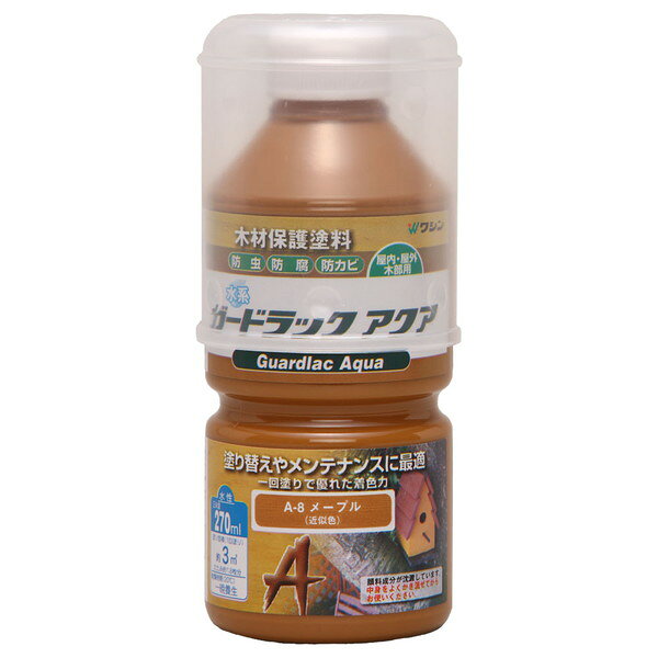 商品説明★ ウッドデッキ、ガーデンテーブル、プランターなどの屋外木部。★ 臭いが少ないので、屋内の木部にも使えます。★ 塗り直しなど、メンテナンス塗装に最適です。★ 1回塗りで仕上がる、強い着色力があります。★ 臭いが少なく、簡単に塗ることができます。★ つやの少ない、落ち着いた仕上がりになります。★ 優れた撥水効果を発揮します(塗装後約1週間後から)。★ 黒く変色してしまった古材でも、1回塗りで鮮やかな色になります。★ 基本的に、塗料はうすめずに使ってください。うすめる場合は水を加えてください(塗料の効果は低下します)。★ 使ったハケは、水を使って洗えます。石けんや中性洗剤を使うと、よりきれいに洗うことができます。※写真はイメージです。※実際の商品とは多少異なる場合があります。※商品の仕様やパッケージは予告なく変更される場合があります。※最新情報はメーカーの公式サイトをご確認ください。スペック* 商品サイズ: 6.5×6.5×15.1cm* 内容量: 270ml* 塗り面積(1回塗り): 約3m2(タタミ約1.8枚分)* 乾燥時間: 一晩養生(20℃)* 生産国: 日本