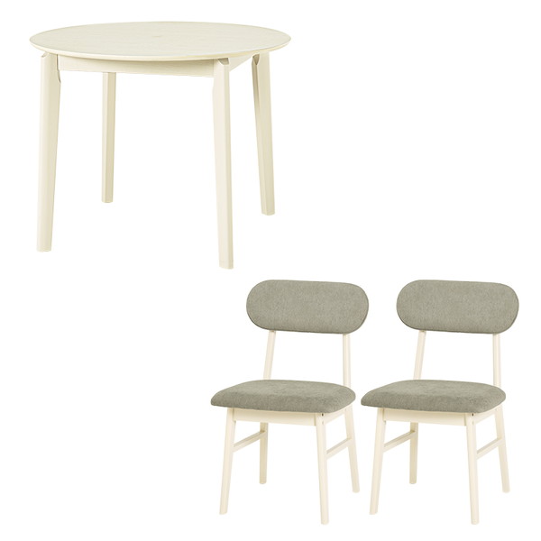 VDT-7308R90WSGY-3S 萩原 ホワイトウォッシュ/グレー [ダイニング3点セット] メーカー直送