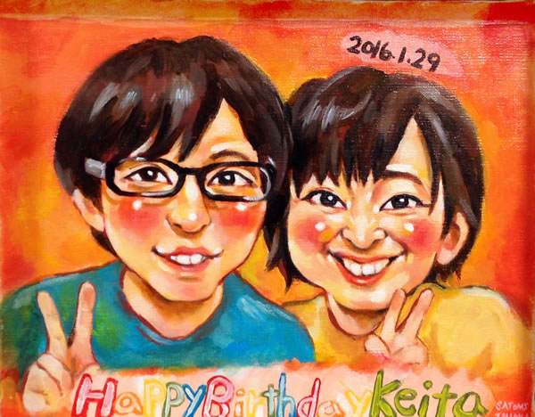 似顔絵プレゼント「カントリー風油絵」（誕生日プレゼント 記念日用贈り物 ギフト お祝い サプライズ）（彼氏 男性 彼女 女性 友人 友達 父 母 両親）（内祝い 子供 ハーフバースデー 名入れ 名入り 名前入れ オーダーメイド 七五三 3才 記念品 成人式 オリジナル）格安通販　バレンタイン　人気　ランキング