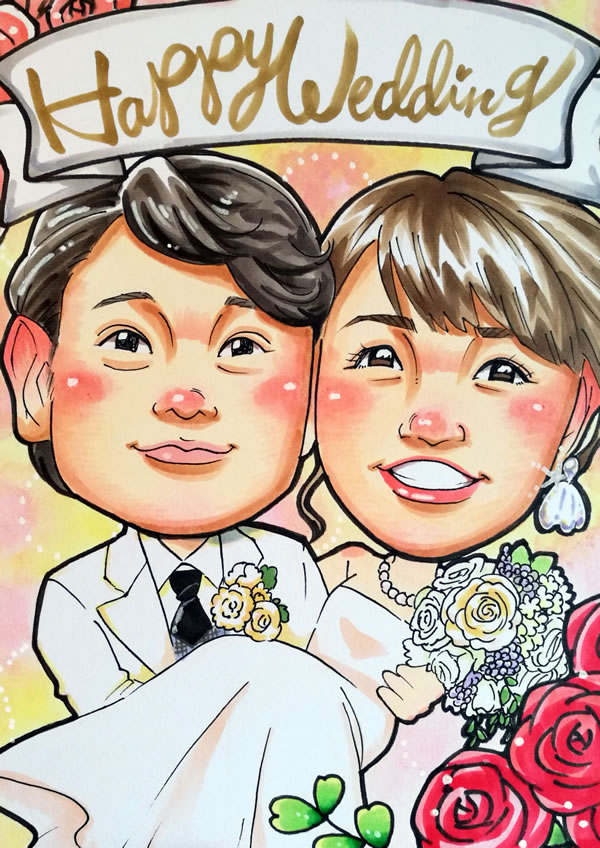 ウェルカムボード 似顔絵 プレゼント 両親 プレゼント 結婚式 ウェディング ブライダル 贈答品 贈答用 サンクスボード 和 写真 玄関 記念品 ウェディングボード 「楽しくてキュートな似顔絵」