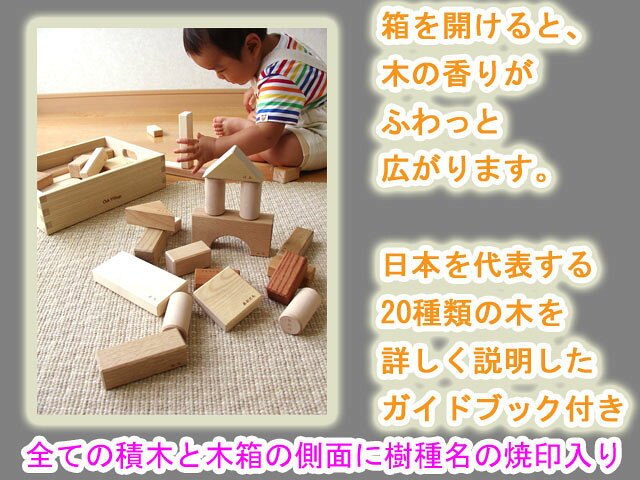 プレゼントウォーカーアールストアの【クーポン】【ラッピング無料受付中】御出産祝いに　寄木の積木　英語入り　木箱付き　オークヴィレッジ　oakvillage　無垢　無塗装　日本製｜アングル3