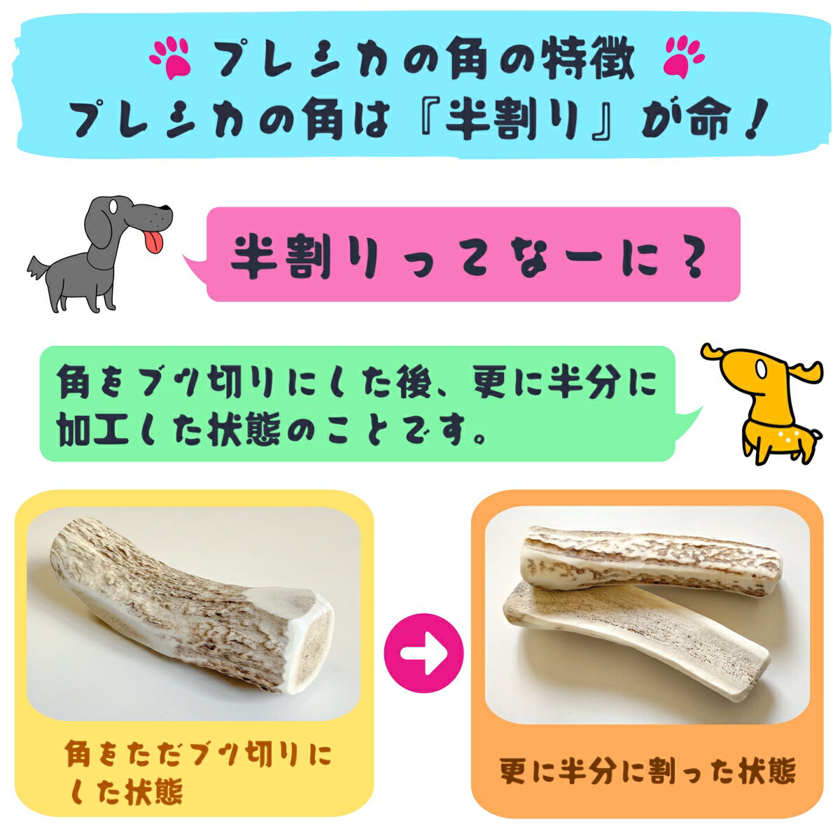 【中〜大型犬用 12cm Lサイズ 鹿の角 半割り2本セット】犬 噛む おもちゃ 犬 歯石 鹿の角 鹿角 シカの角 ジビエ ペットフード ご飯 ごはん おやつ 餌