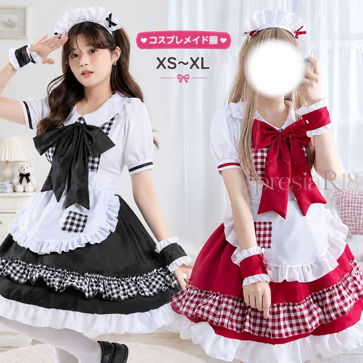 楽天市場】ギンガムチェック メイド服（コスチューム一式｜コスプレ