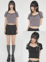 正規品【 Uglyshadow LACE LINE CROP TOP 】 アグリーシャドウ アグリーシャドー トップス クロップド クロップ丈 ミニ丈 クロップドトップス ミニ丈トップス レース ライン 肌みせ Pressing pressing プレッシング プレッシングウェブショップ