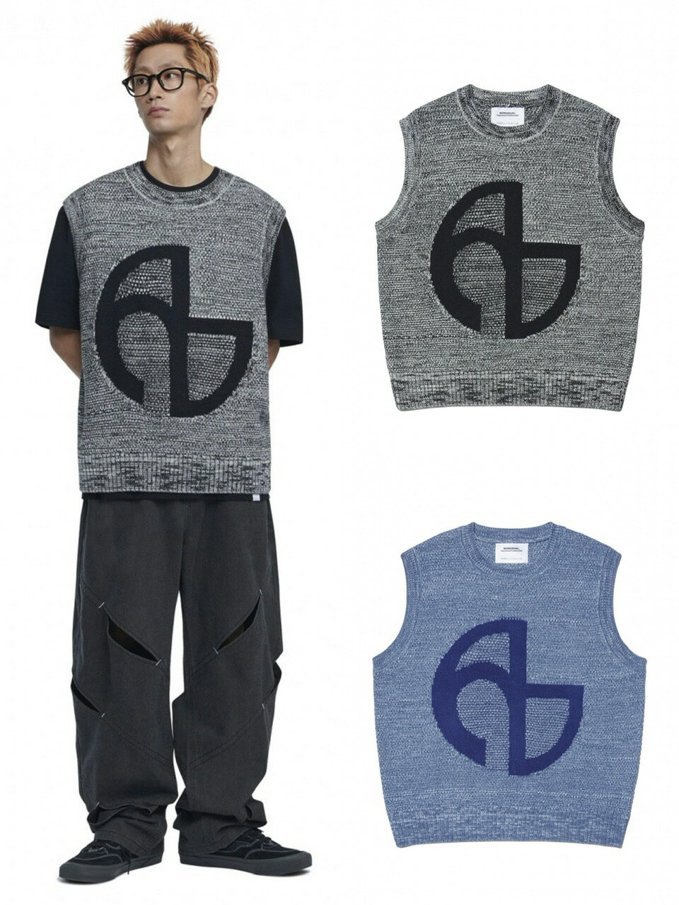 �����ʡ� NOMANUAL SYMBOL KNIT VEST �� �Ρ��ޥ˥奢�� �٥��� �˥å� �˥åȥ٥��� �����٥��� �֥��ɥ��� Pressing pr...