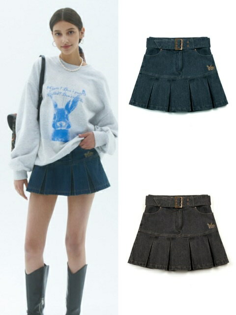 正規品 【NASTY FANCY CLUB DENIM PLEATS BELT SKIRT 】 スカート ミニスカ ショート丈 プリーツスカート ボトムス Pressing pressing プレッシング プレッシングウェブショップ vandy the pink tripp nyc unknown london oy supplier unknown ガルフィー ガルフィ paragraph