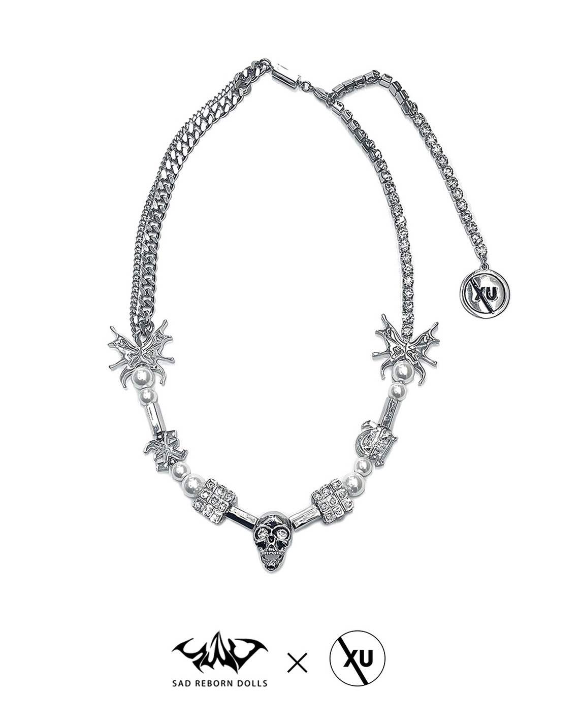 正規品【 SAD REBORN DOLLS × XU SKULL RHINESTONE NECKLACE 】 サッドリボーンドールズ サルーテ エックスユー スカル ラインストーン ネックレス Pressing pressing プレッシング プレッシングウェブショップ