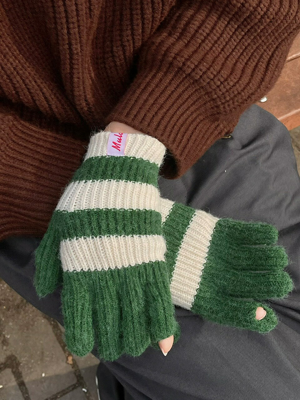 正規品 【 Chikashitsu + border hand warmer (2color) 】 チカシツプラス ハンドウォーマー ボーダー 手袋 ファッション小物 Pressing pressing プレッシング プレッシングウェブショップ