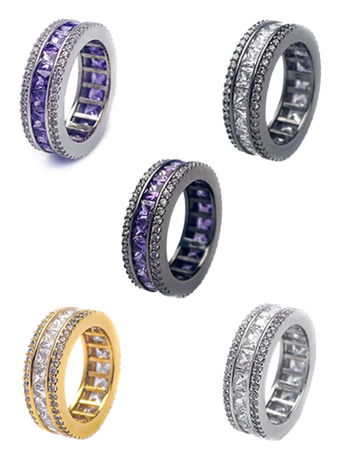 ʡ BLACK PURPLE AAA DIA CRYSTAL 3-LINE RING  ֥åѡץ ץ쥼 ꡼ ...