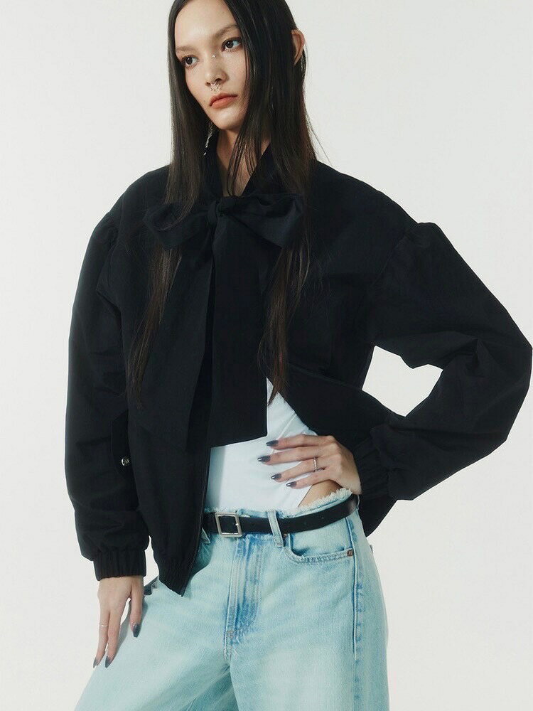 Rakuten - 正規品【 NOT KNOWING Ribbon Tie Blouson 】 ノットノーイング ブルゾン アウター ジャンパー ジップアップ ジップジャンパー リボン リボンブルボン ティーブルゾン 羽織り