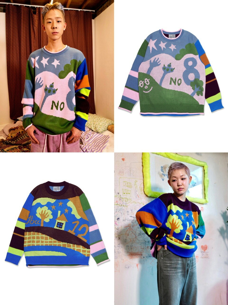 正規品【 YOUTHBATH Pattern Color Mix Knit 】 ユースバス ニット セーター 長袖トップス 秋服 冬服 Pressing pre...