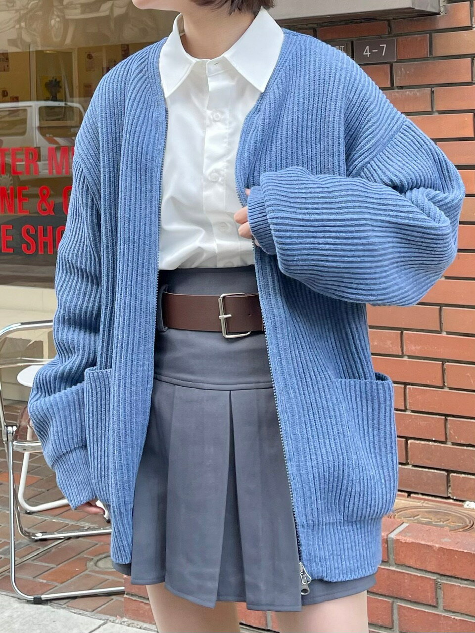 正規品【 Chikashitsu + no collar knit cardigan (5color) 】 チカシツプラス ニット ジップアップニット ジップニ...