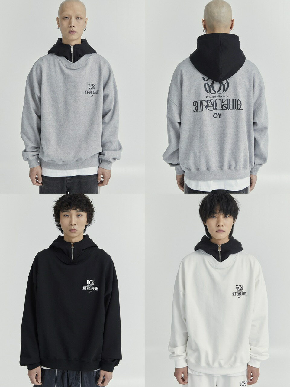 正規品【 OY OVERLAY LOGO ZIPPER POLA HOODIE 】 オーワイ フーディ パーカー オーバーサイズフーディ オーバーサイズパーカー layered 重ね着 ロゴフーディ プリントフーディ オーバーサイズ Pressing pressing ハイネック ジッパーポロ ハーフジップ ハイネックフーディ