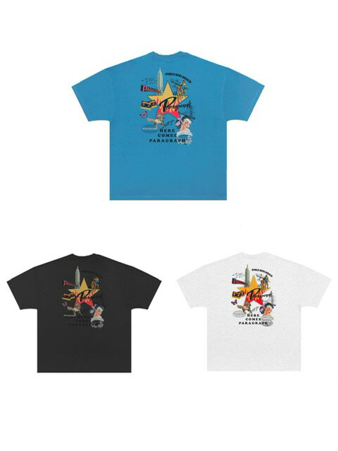 正規品【 PARAGRAPH 076 RETORO PRINT TEE 】 パラグラフ Tシャツ 半袖　半袖トップス ロゴT カラーT プリントT レトロ 星 スター オーバーサイズ ビッグシルエット Pressing pressing プレッシング プレッシングウェブショップ