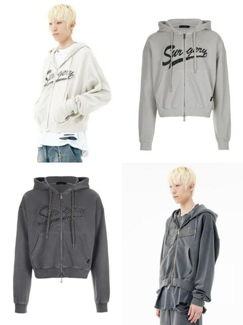 正規品【 SURGERY surgery retro semi over crop hood jacket 】 サージェリー フーディ ジャケット パーカー ジップアップ ジップパーカー ジップアップパーカー 羽織 ジップアップフーディ セットアップ セットで着用可能 別売り Pressing pressing プレッシング