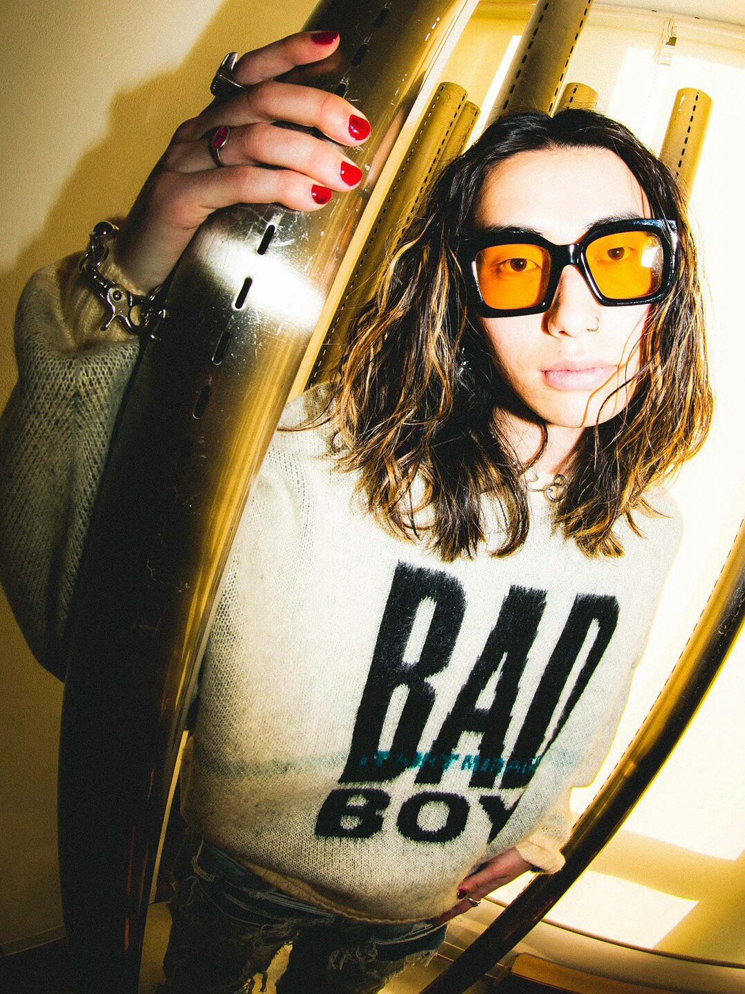 正規品 【 BADBOY MOHAIR TOUCH JQD BIG KNIT 】バッドボーイ バッドボーイ モヘアニット ニットシャツ トップス 半袖 シャツ ...