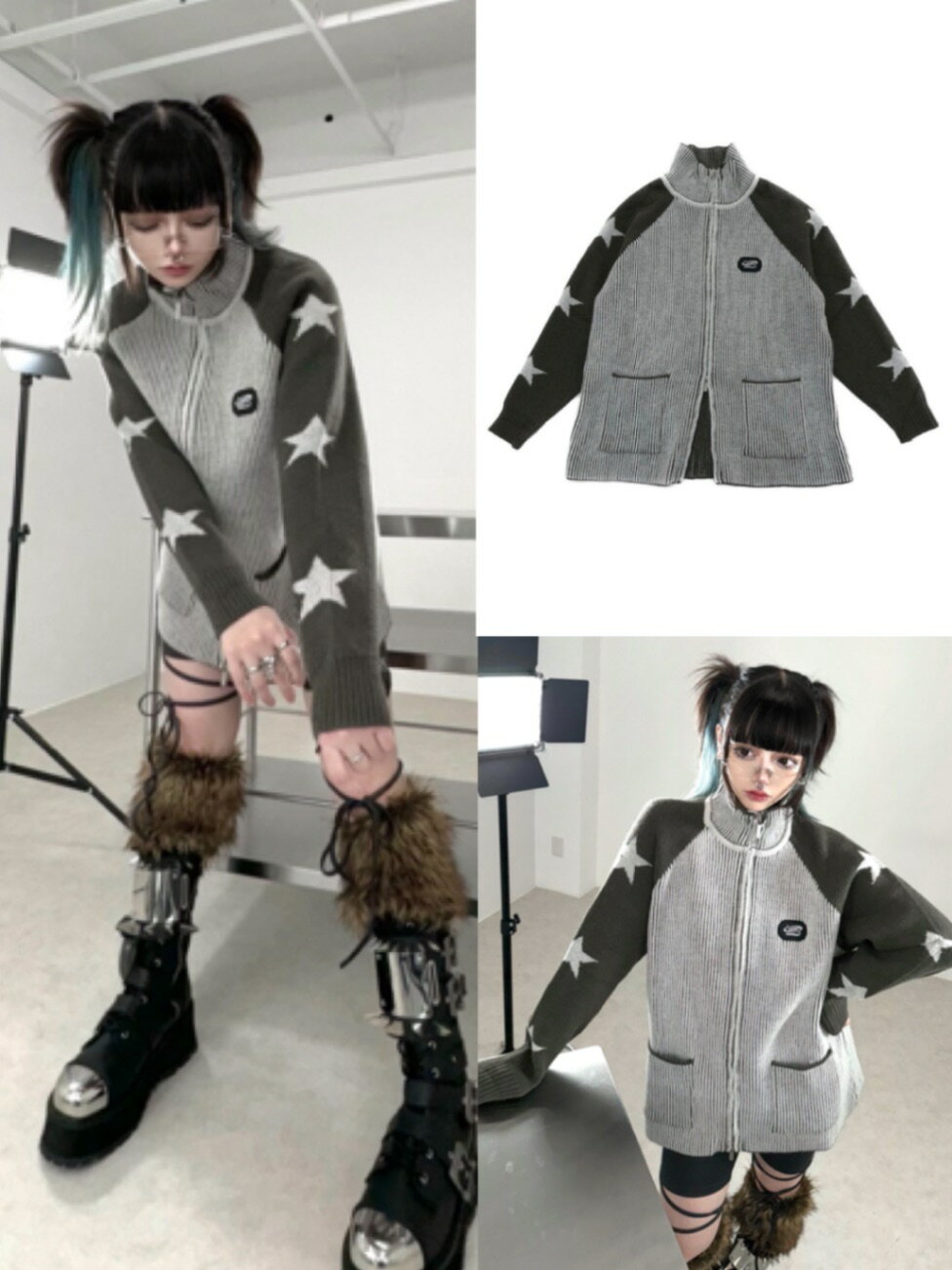 正規品【 XU double zip star knit 】 エックスユー ダブルジップスターニット ニット セーター 長袖トップス トップス 冬服 秋服 Pr...