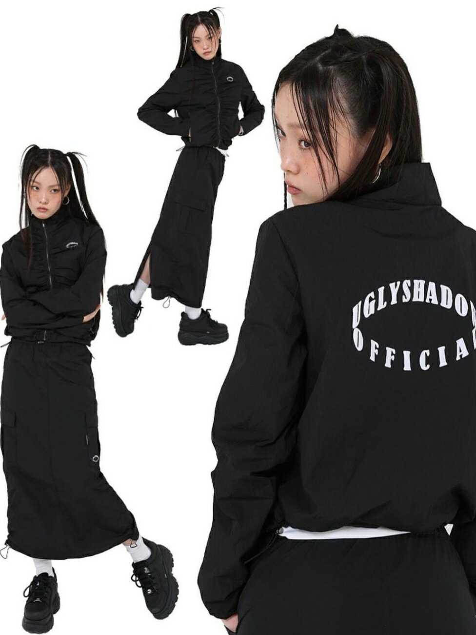 乐天商城 - 正規品【 Uglyshadow OFFICIAL SHIRRING JUMPER (3color) 】 アグリーシャドウ アグリーシャドー ジャケット アウター ジャンパー ジップアップ ジップジャケット モノトーンジャケット 羽織り Pressing pressing プレッシング プレッシングウェブショップ