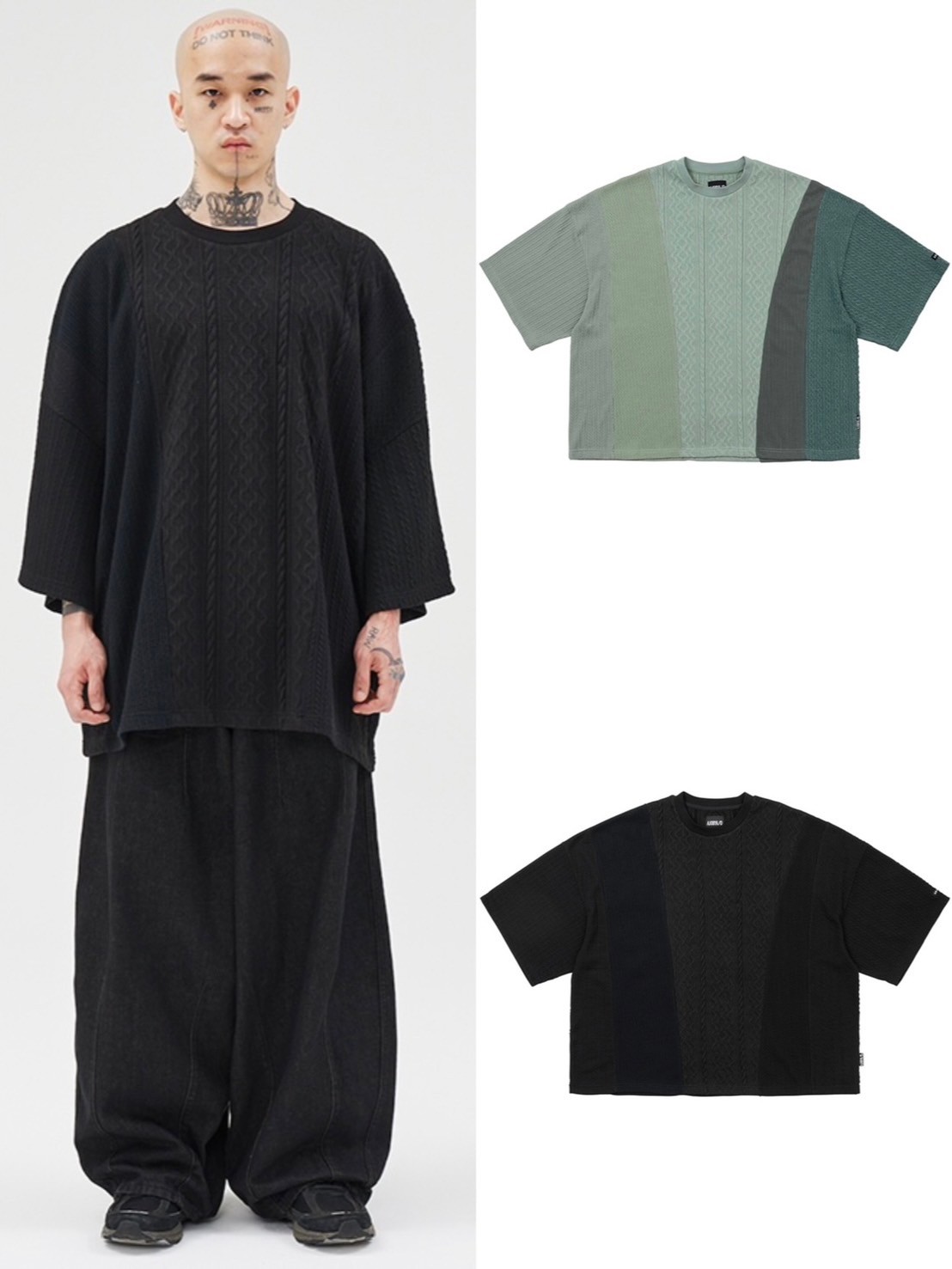正規品【 AJOBYAJO Knit Mixed Wide Top 】アジョバイアジョ トップス ニット ニット生地 ニットトップス ニットアイテム 半袖 半袖...